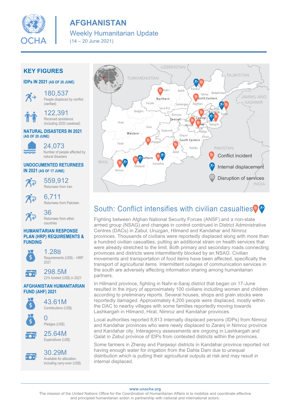 AFGHANISTAN Weekly Humanitarian Update (14 – 20 June 2021)
