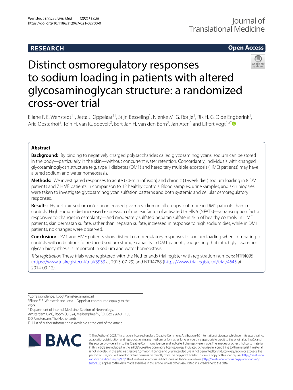 Distinct Osmoregulatory Responses to Sodium Loading in Patients with Altered Glycosaminoglycan Structure: a Randomized Cross‑Over Trial Eliane F