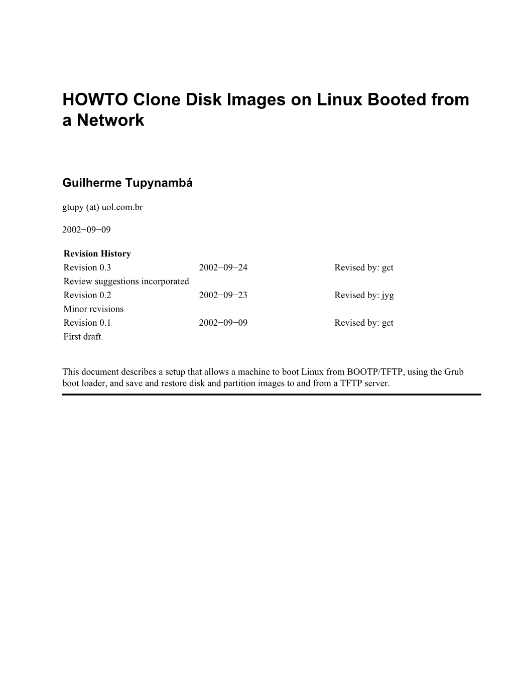 HOWTO Clone Disk Images on Linux Booted from a Network