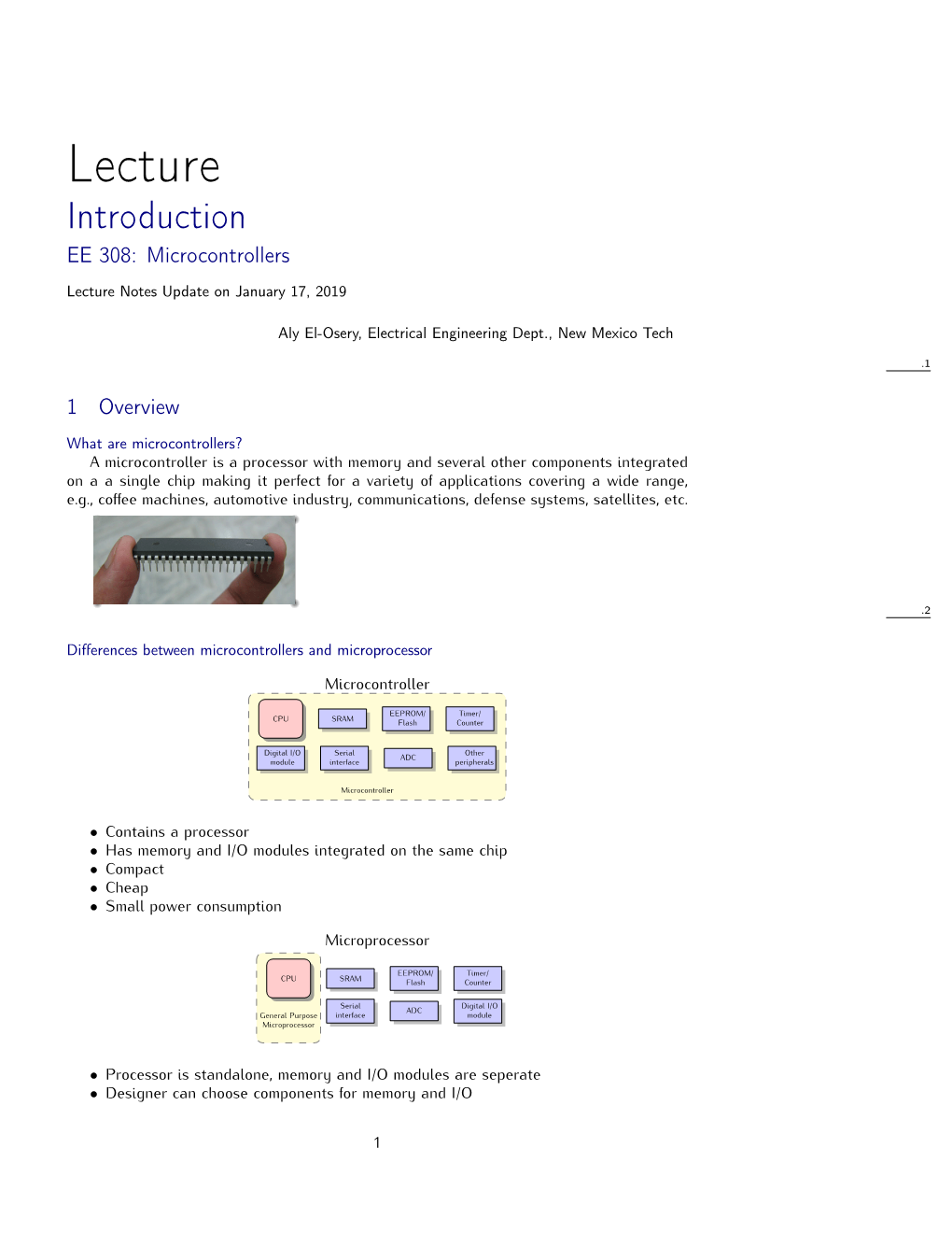 Lecture Introduction EE 308: Microcontrollers