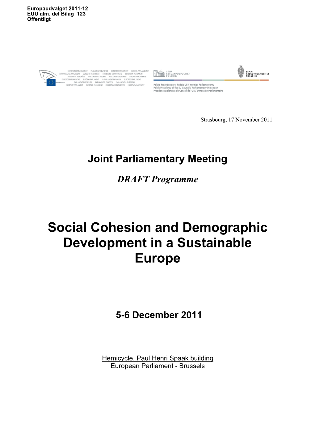 Social Cohesion and Demographic Development in a Sustainable Europe