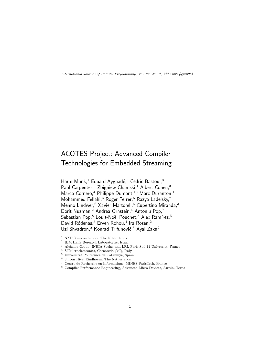 Advanced Compiler Technologies for Embedded Streaming