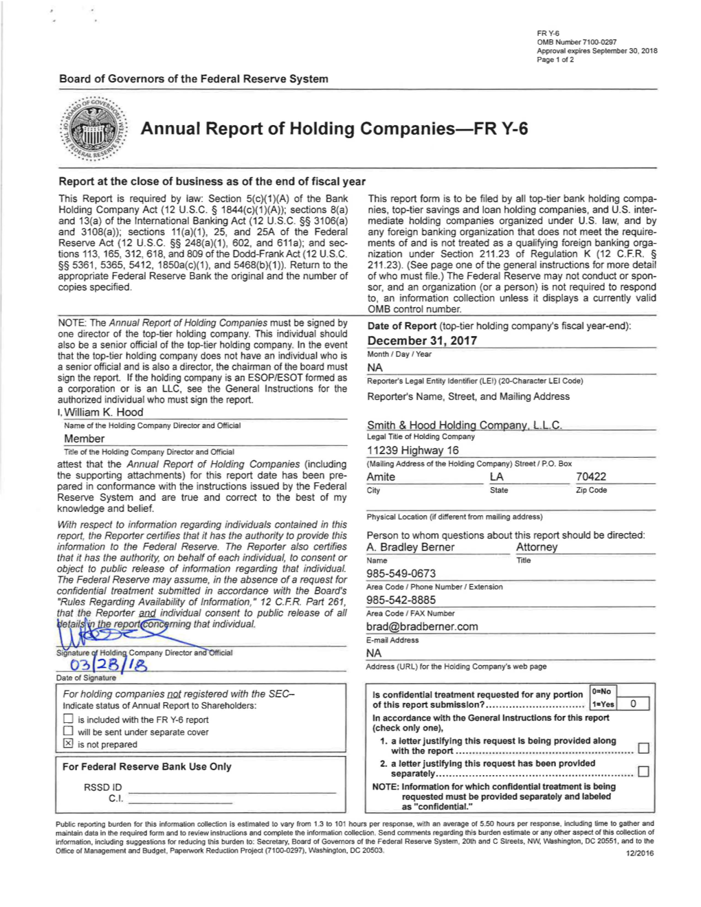 Annual Report of Holding Companies-FR Y-6