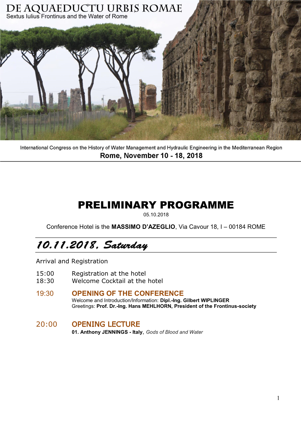 Preliminary Programme 05.10.2018