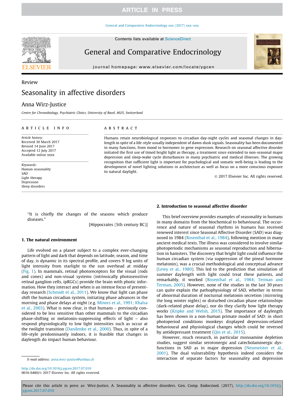 Seasonality in Affective Disorders