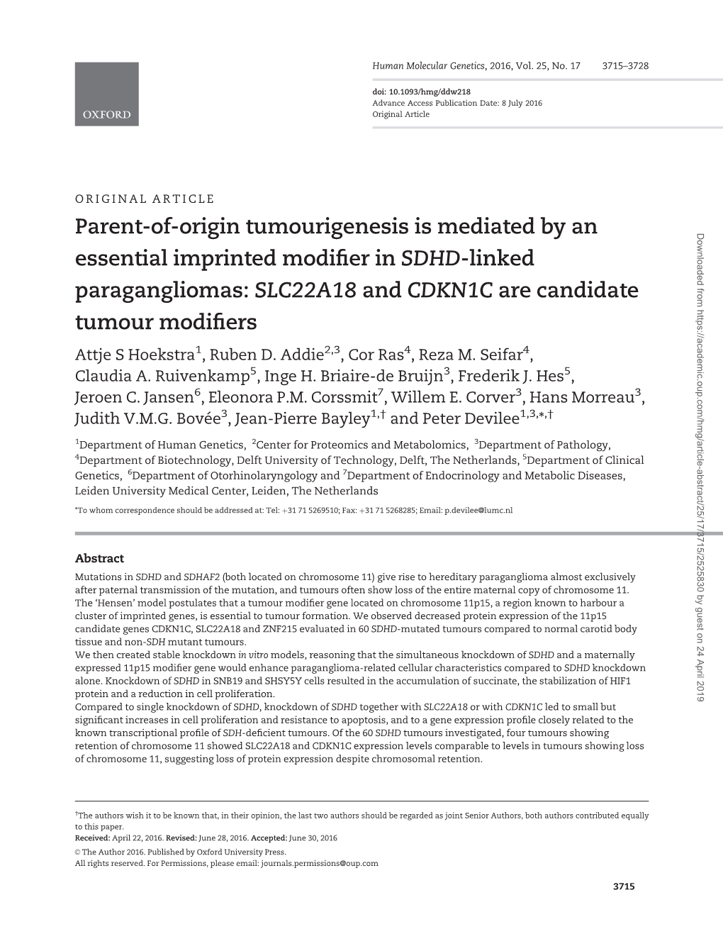 Parent-Of-Origin Tumourigenesis Is Mediated by An