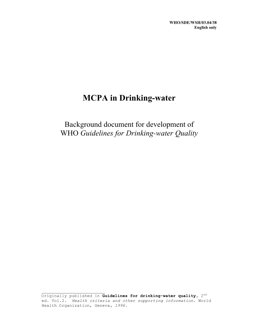 MCPA in Drinking-Water