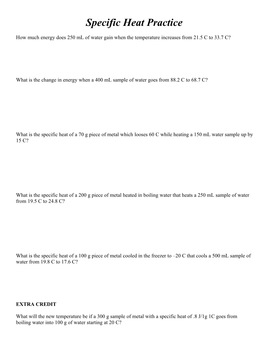 Specific Heat Practice