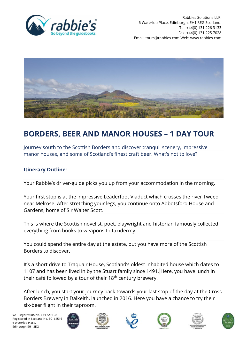 Borders, Beer and Manor Houses – 1 Day Tour