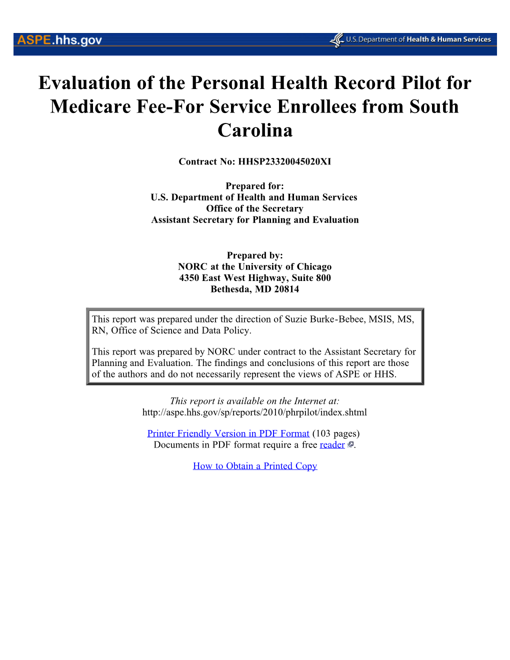 Evaluation of the Personal Health Record Pilot for Medicare Fee-For Service Enrollees from South Carolina