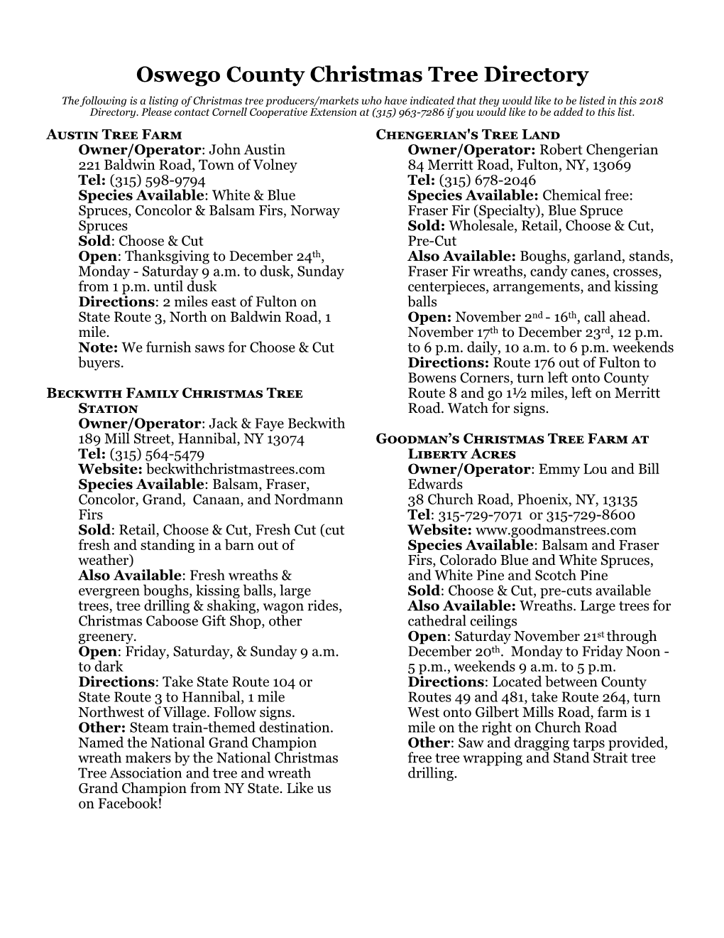 Oswego County Christmas Tree Directory