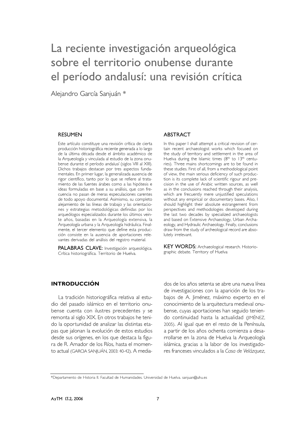La Reciente Investigación Arqueológica Sobre El Territorio Onubense Durante El Periodo Andalusí