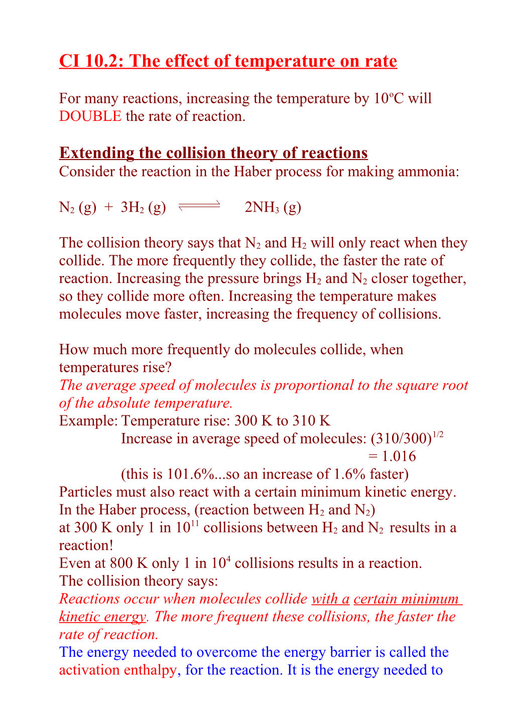 CI 10.2: the Effect of Temperature on Rate