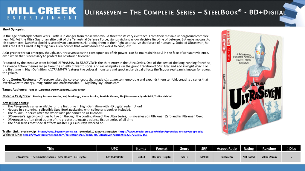 Ultraseven – the Complete Series – Steelbook® - Bd+Digital