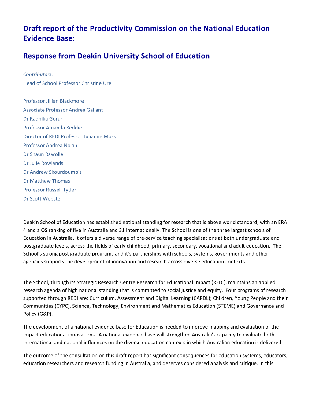 Submission DR136 - Deakin University School of Education - Education Evidence Base - Public