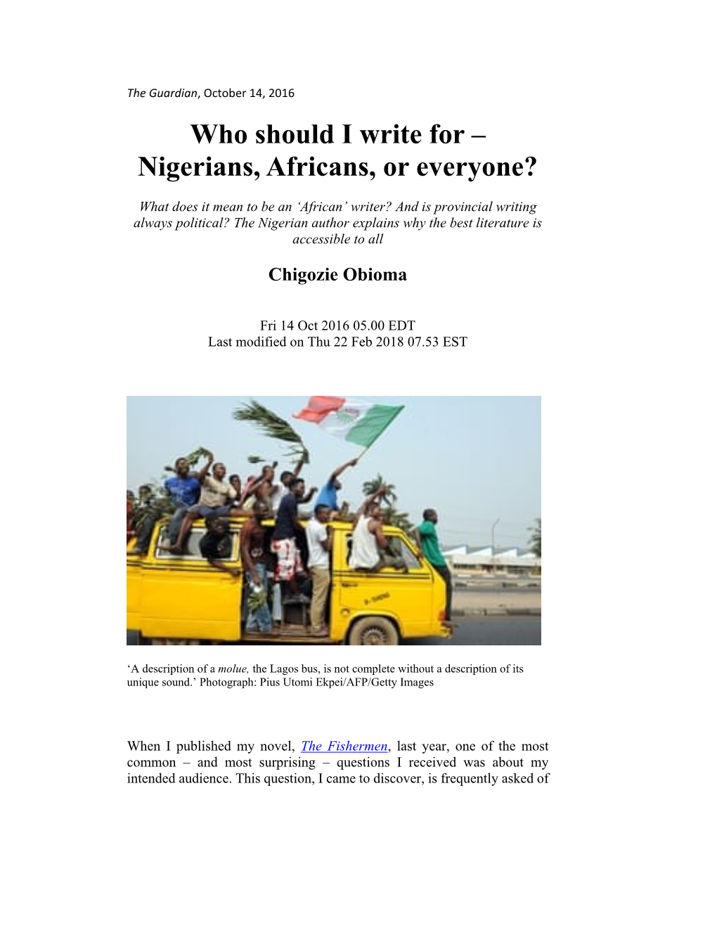 Who Should I Write for – Nigerians, Africans, Or Everyone?