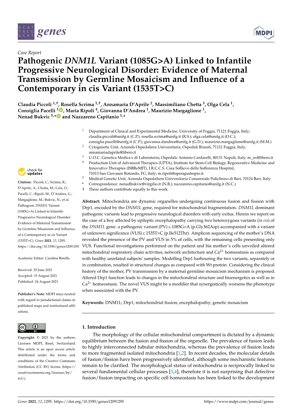 Pathogenic DNM1L Variant