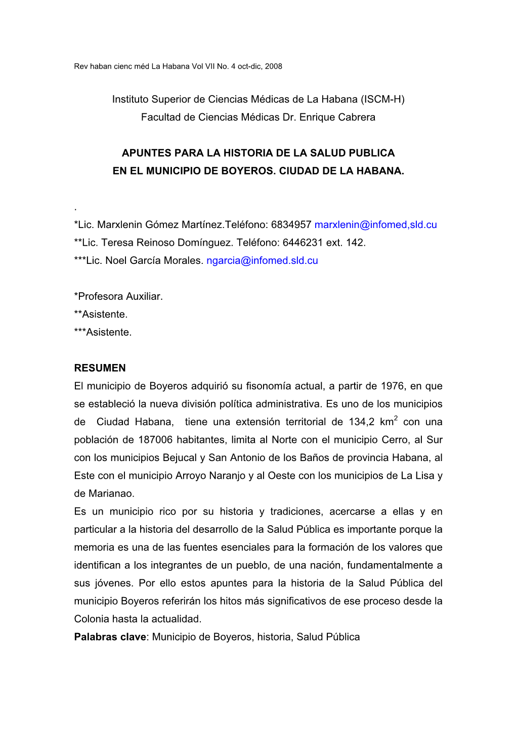 Reseña Del Desarrollo De La Salud Pública En El Municipio Boyeros