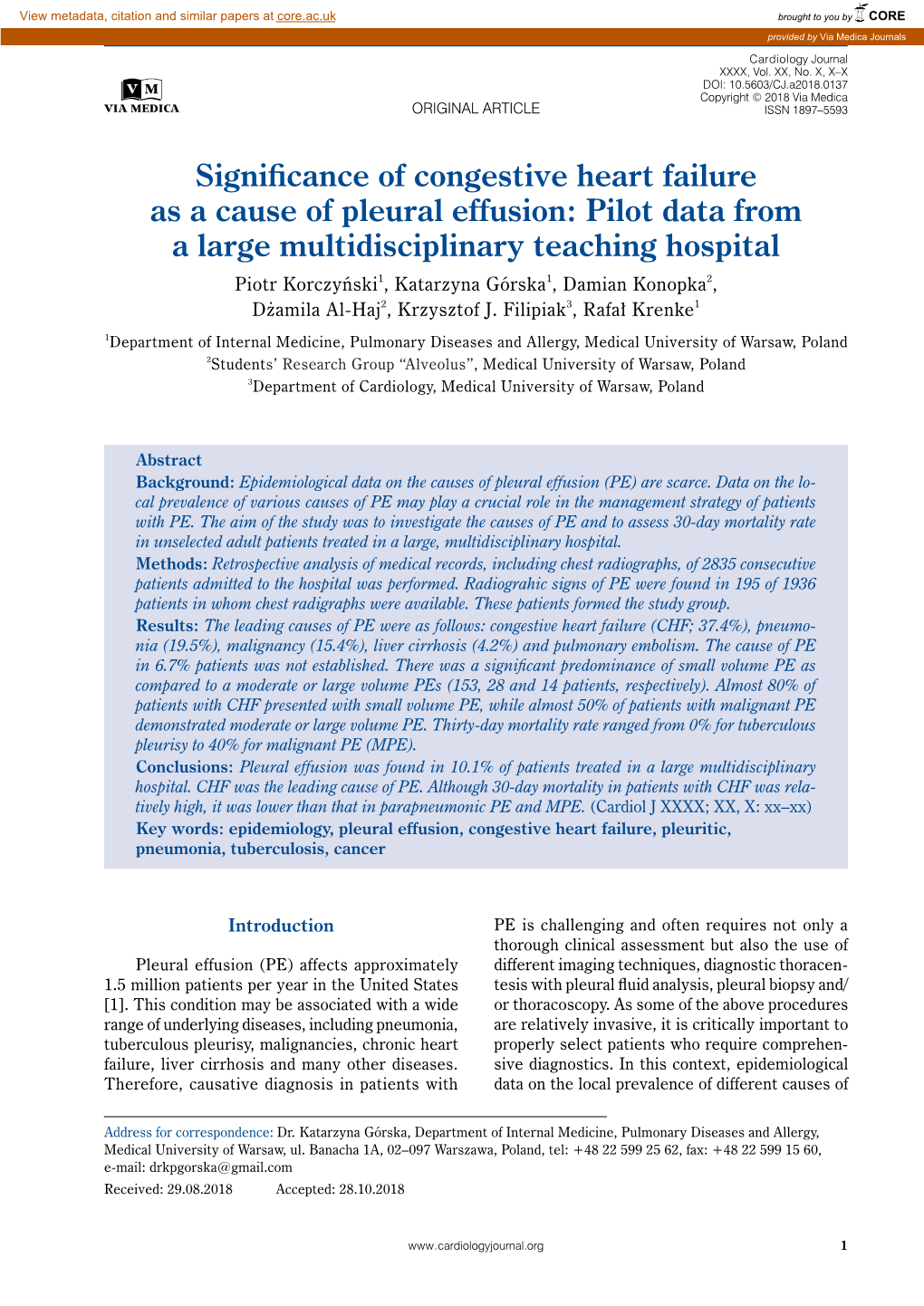 Significance of Congestive Heart Failure As a Cause of Pleural Effusion