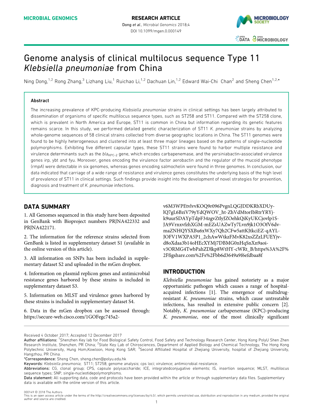 Genome Analysis of Clinical Multilocus Sequence Type 11 Klebsiella Pneumoniae from China