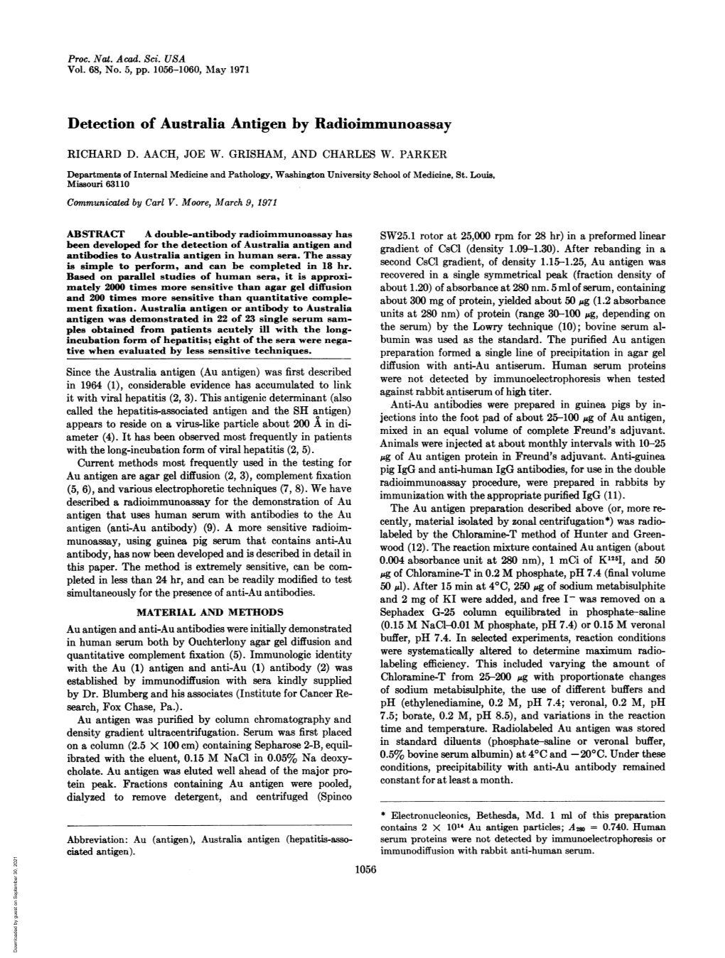 Detection of Australia Antigen by Radioimmunoassay