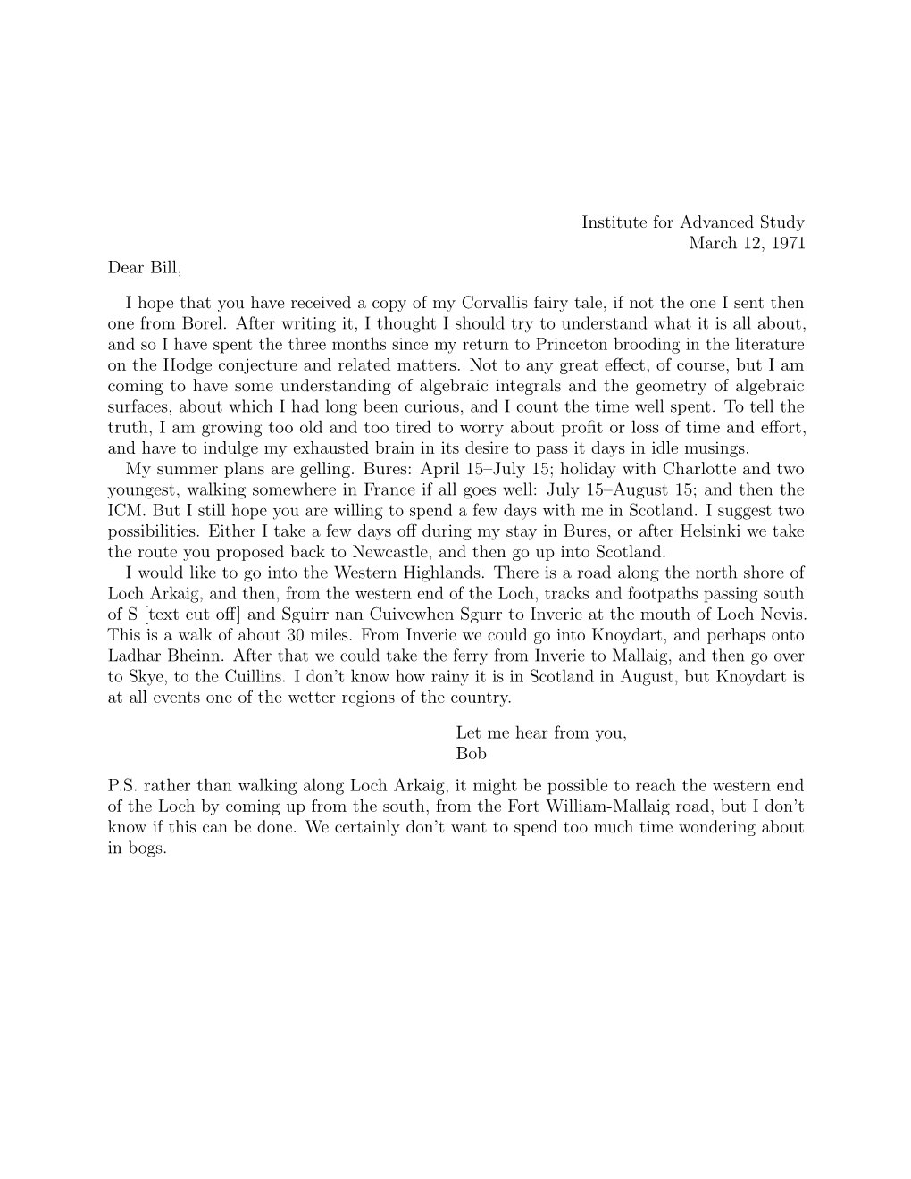 March 12, 1971 Dear Bill, I Hope That You Have Received a Copy of My Corvallis Fairy Tale, If Not the One I Sent Then One from Borel