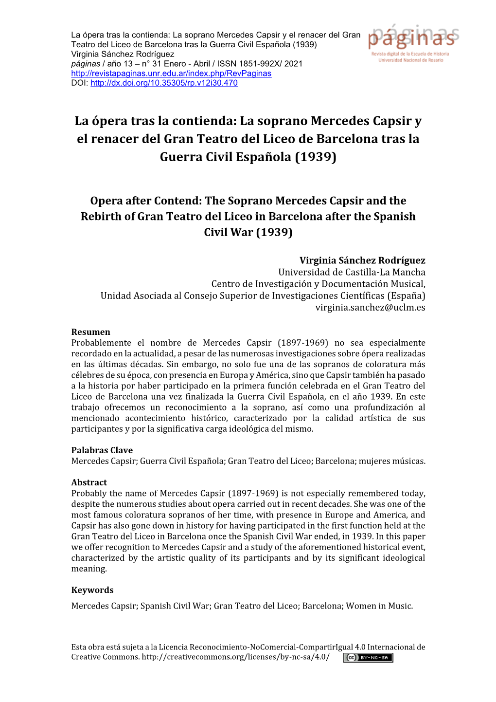 La Soprano Mercedes Capsir Y El Renacer Del Gran Teatro Del Liceo De Barcelona Tras La Guerra Civil