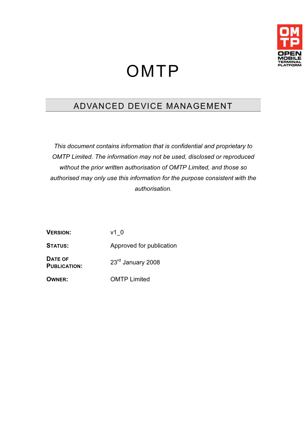 OMTP Advanced Device Management V1.0