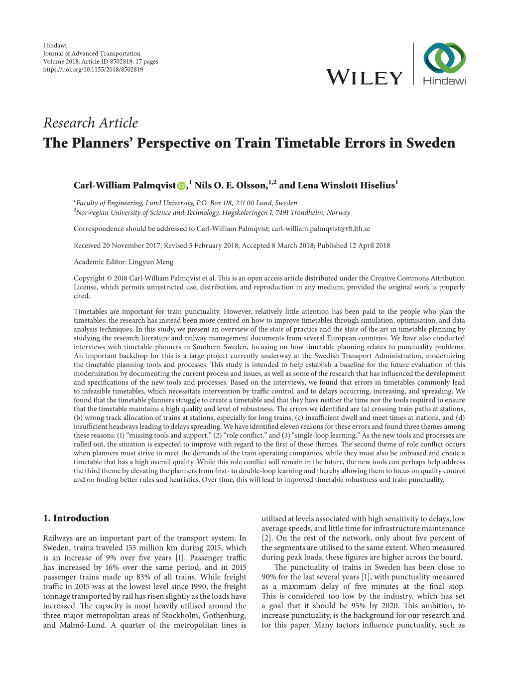 Research Article the Planners' Perspective on Train Timetable