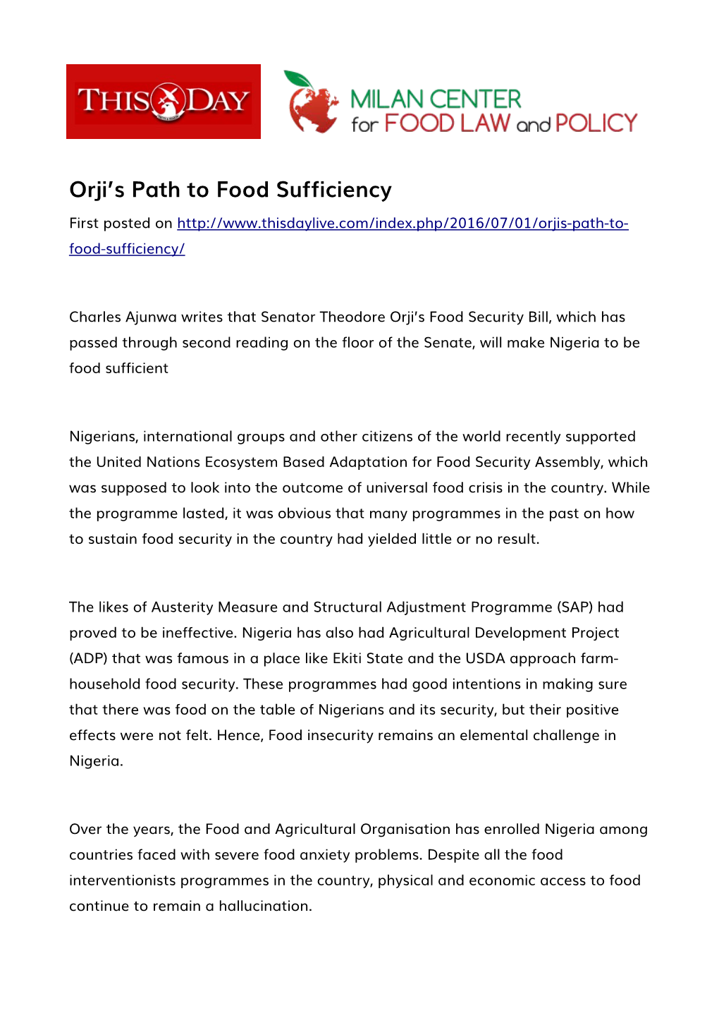 Orji's Path to Food Sufficiency