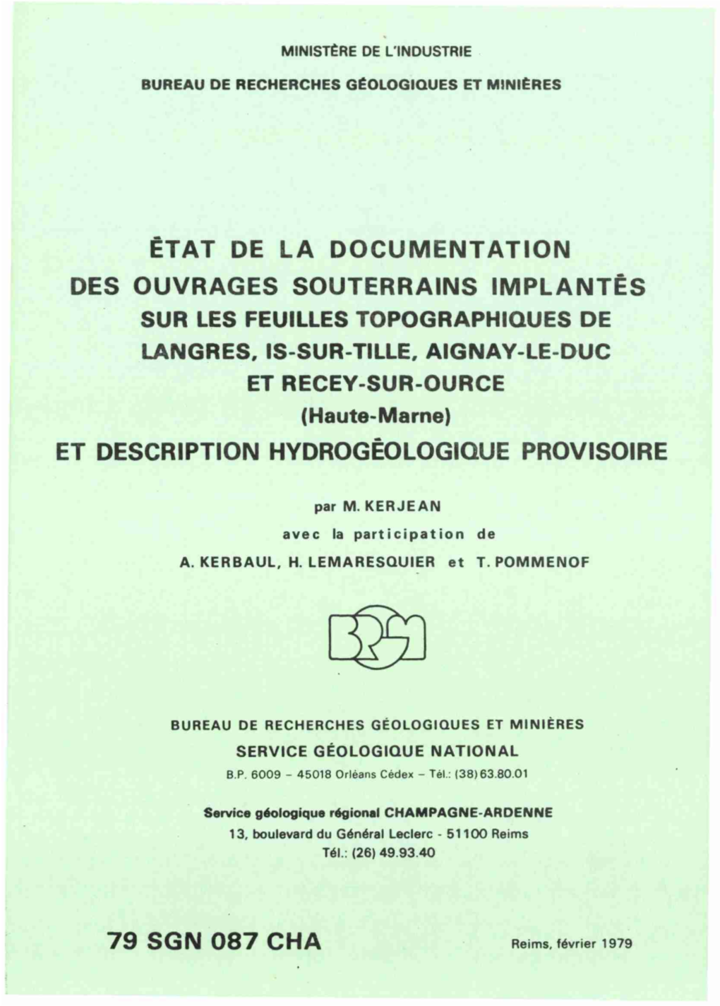 Haute-Marne) ET DESCRIPTION HYDROGÉOLOGIQUE PROVISOIRE