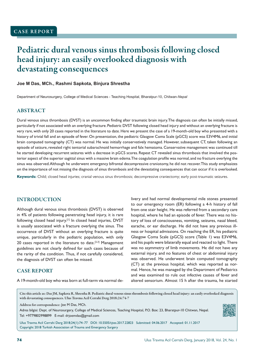 Pediatric Dural Venous Sinus Thrombosis Following Closed Head Injury: an Easily Overlooked Diagnosis with Devastating Consequences