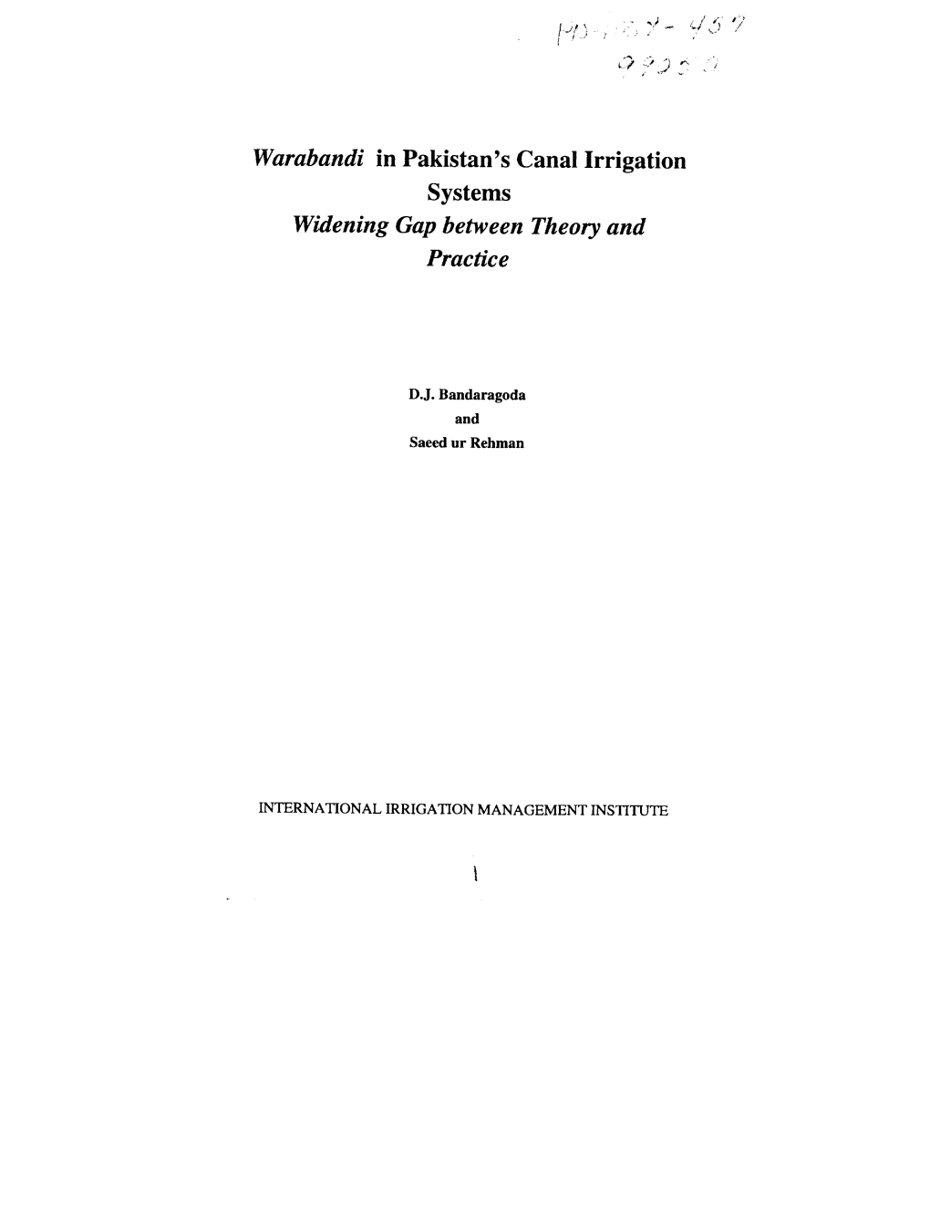 Warabandi in Pakistan's Canal Irrigation Systems Widening Gap Between Theory and Practice