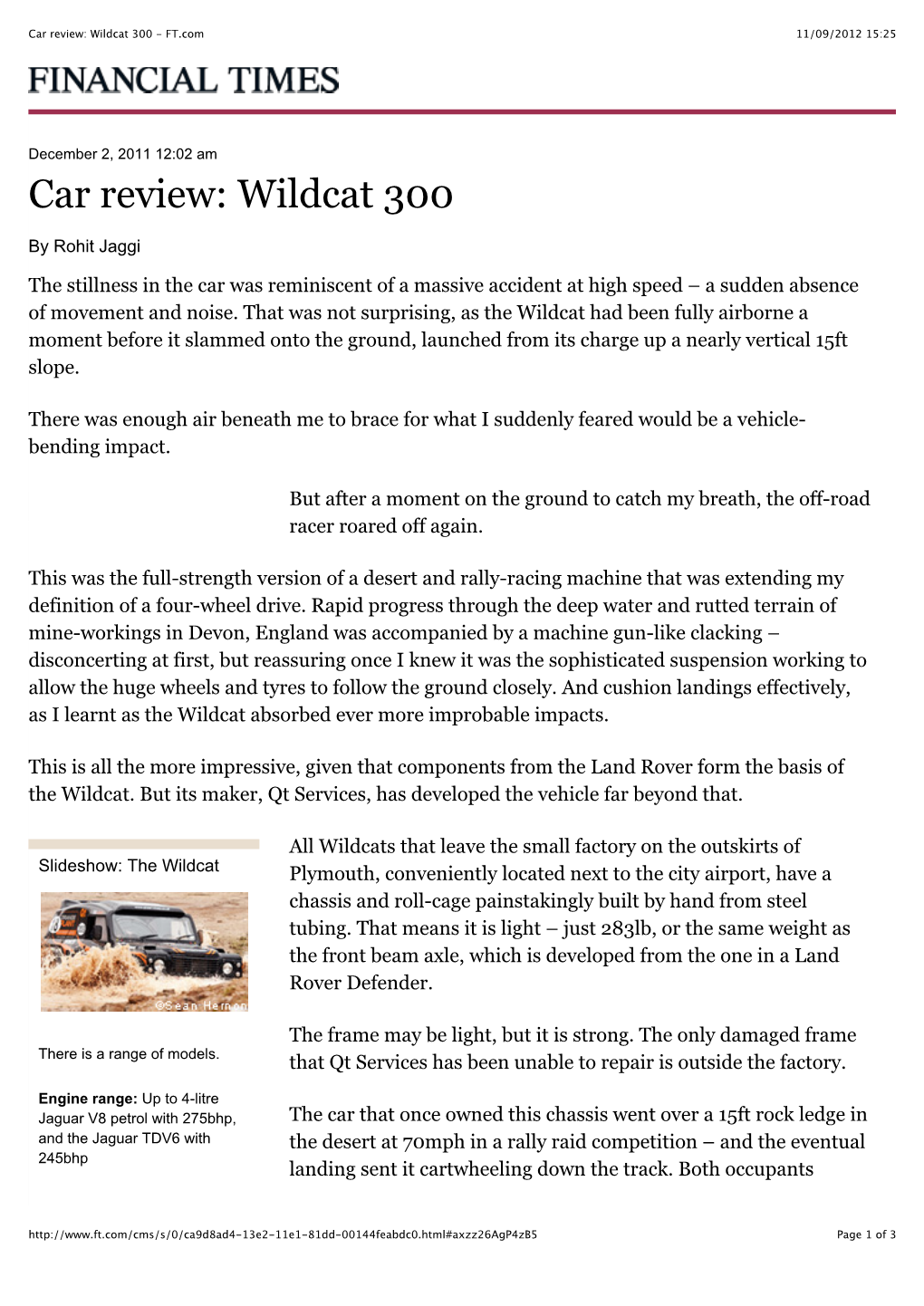 Car Review: Wildcat 300 - FT.Com 11/09/2012 15:25