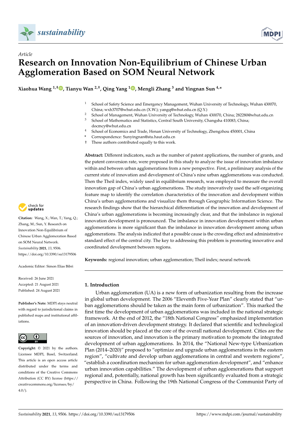 Research on Innovation Non-Equilibrium of Chinese Urban Agglomeration Based on SOM Neural Network