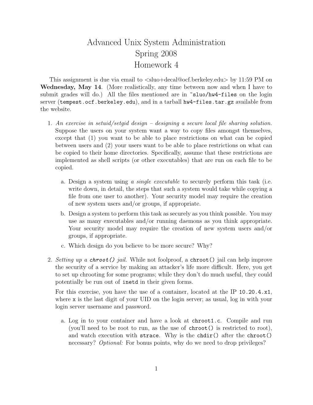 Advanced Unix System Administration Spring 2008 Homework 4