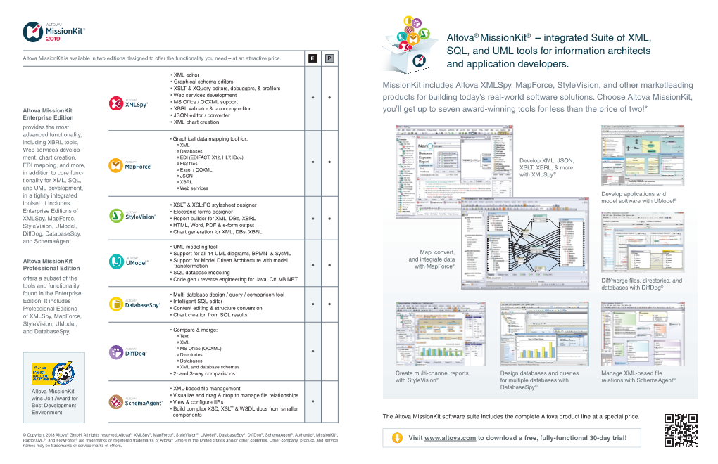 Altova® Missionkit® – Integrated Suite of XML, SQL, and UML Tools