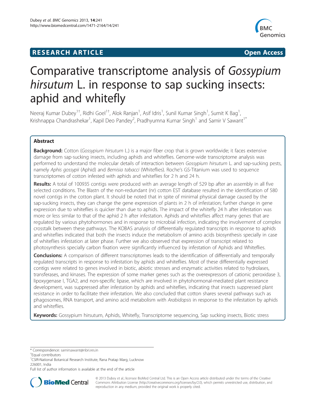 Comparative Transcriptome Analysis of Gossypium Hirsutum L. in Response