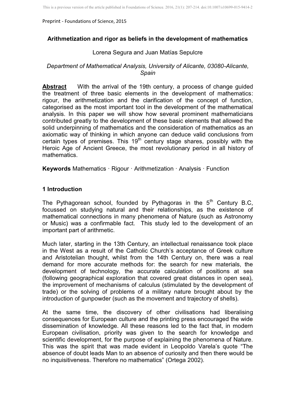 Arithmetization and Rigor As Beliefs in the Development of Mathematics