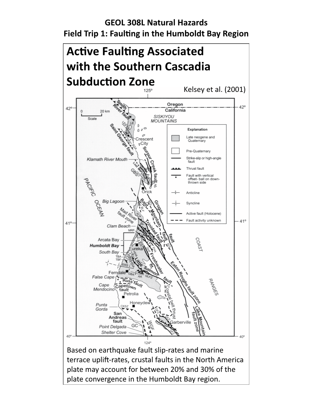 Acɵve Faulɵng Associated with the Southern Cascadia Subducɵon Zone Kelsey Et Al