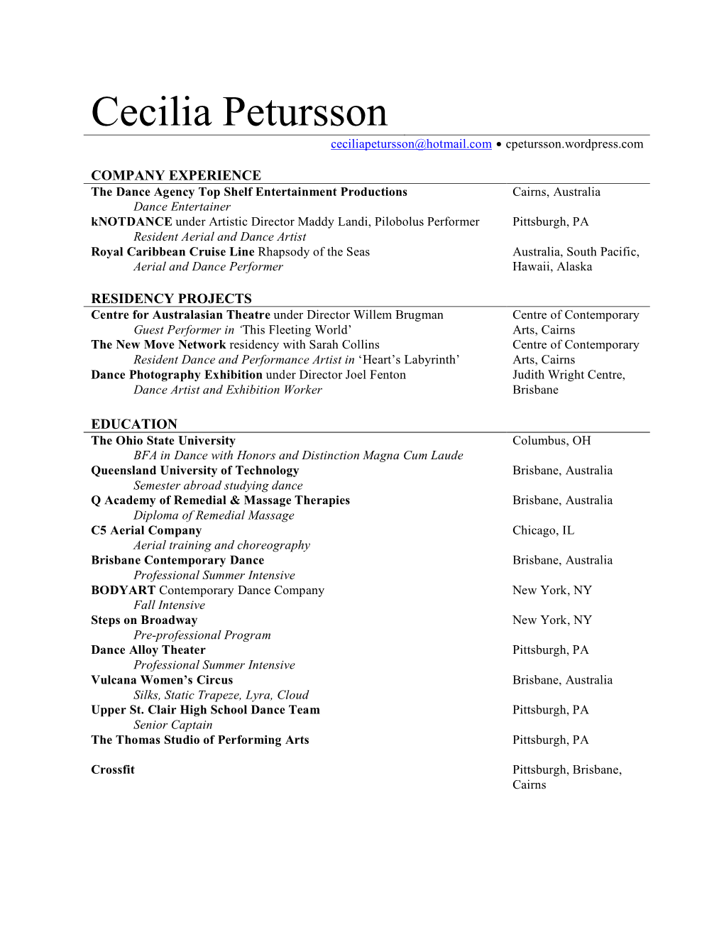 Cecilia Petursson Ceciliapetursson@Hotmail.Com • Cpetursson.Wordpress.Com