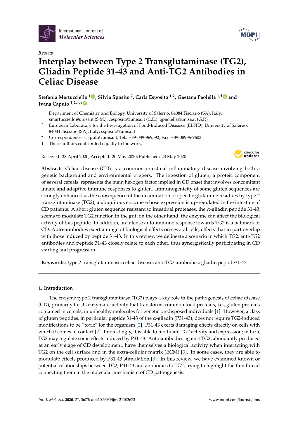 TG2), Gliadin Peptide 31-43 and Anti-TG2 Antibodies in Celiac Disease