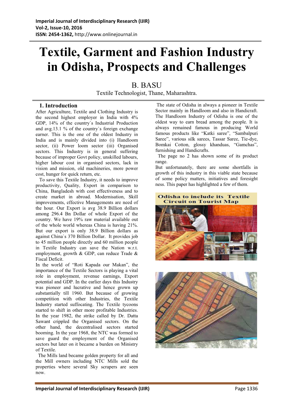 Textile, Garment and Fashion Industry in Odisha, Prospects and Challenges