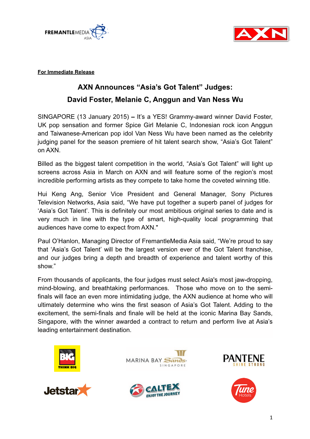 AXN Announces Asias Got Talent Judges