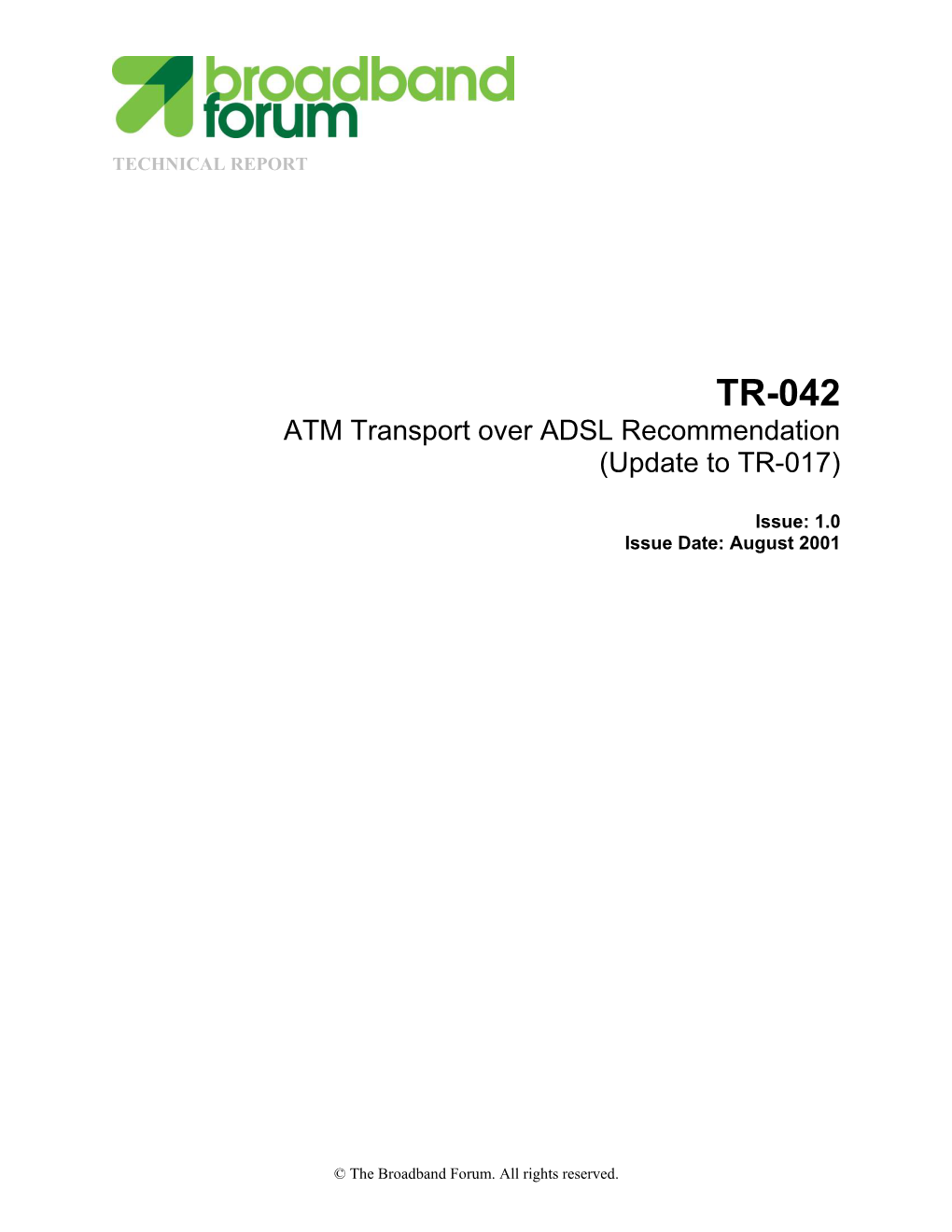 TR-042 ATM Transport Over ADSL Recommendation (Update to TR-017)