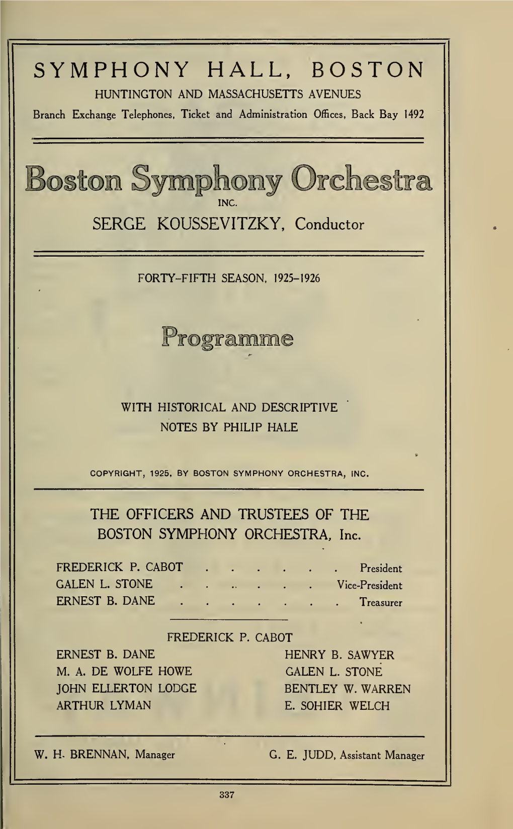 Boston Symphony Orchestra Concert Programs, Season 45,1925-1926