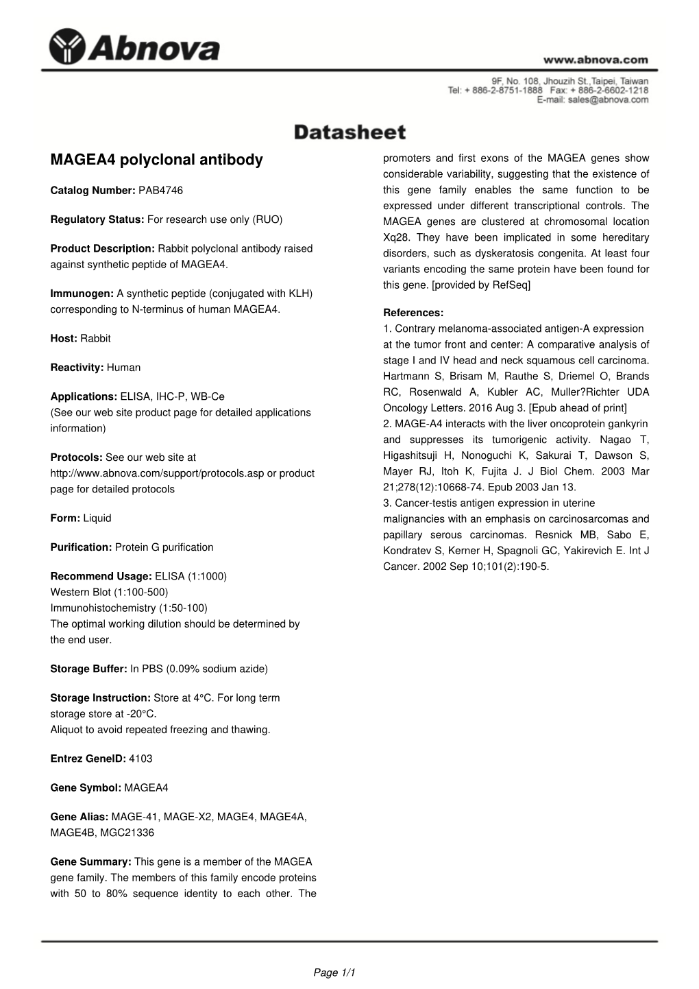 MAGEA4 Polyclonal Antibody