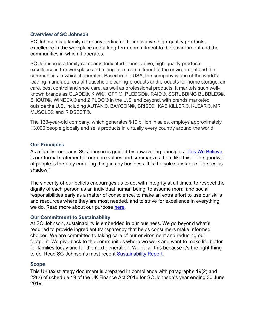 Statement UK Tax Strategy 2019 19 Jun 2019