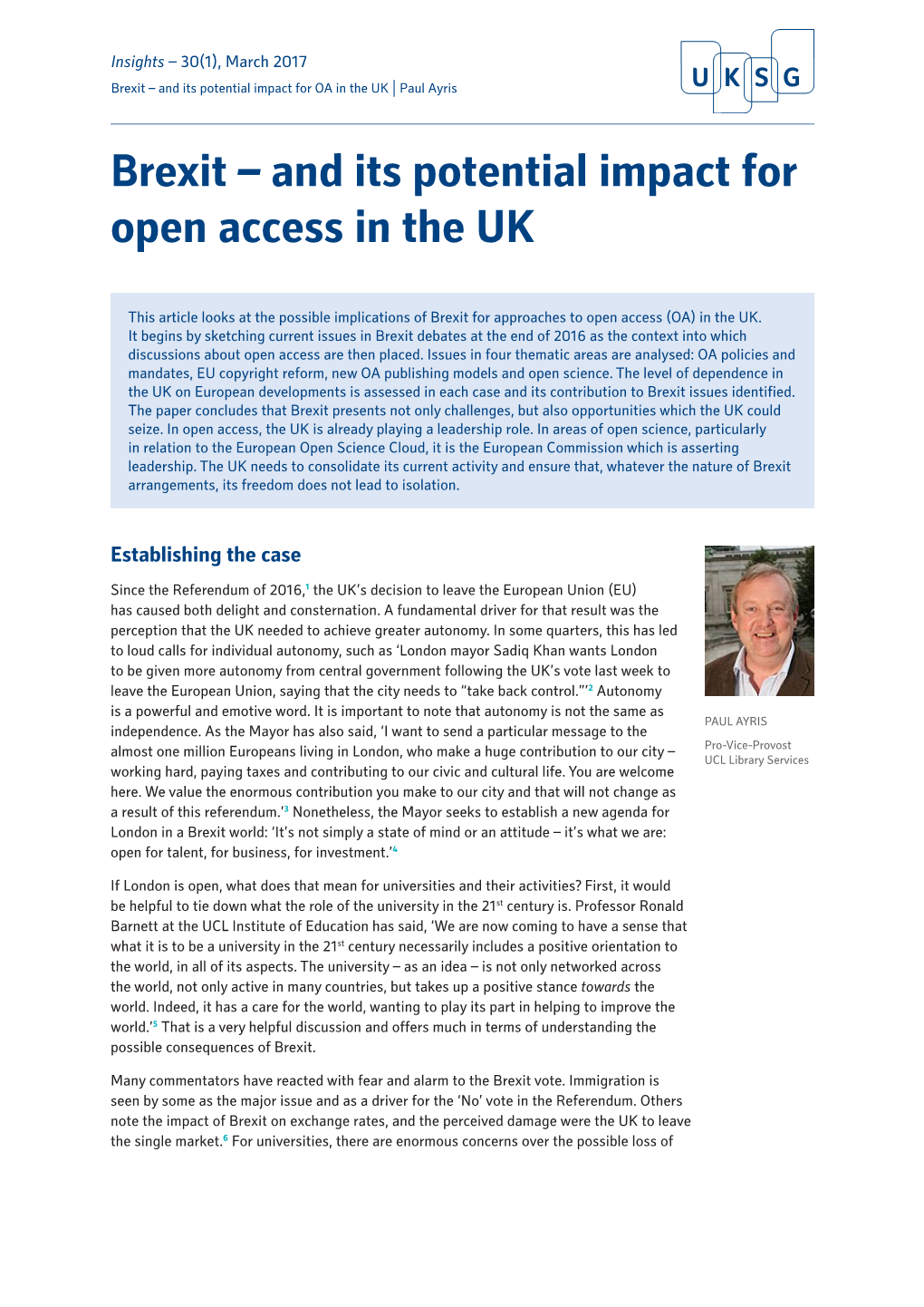 Brexit – and Its Potential Impact for OA in the UK | Paul Ayris