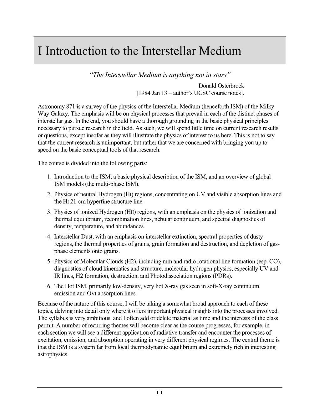 I Introduction to the Interstellar Medium